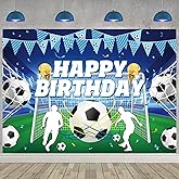 Blue Soccer Happy Birthday Backdrop 7x5ft Sports Themed Photography Background for Kids Boys Teens Fans Soccer Birthday Party Decorations Banner Supplies