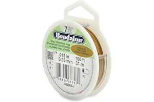 Beadalon 7 Strand Stainless Steel Bead Stringing Wire, 0.015 in / 0.38 mm, Satin Gold, 100 ft / 31 m