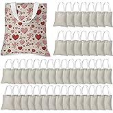 Moukeren 50 Pcs Mini Canvas Tote Bags Bulk 8 x 8 Inch DIY Small Blank Tote Bag Reusable Grocery Bags for Valentine's Day DIY Crafts Gifts