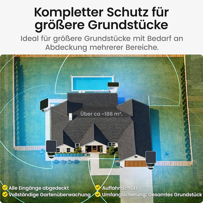 T2 Pro 3K Überwachungskamera Aussen, 4er-Kit Cam, 360° PTZ & KI