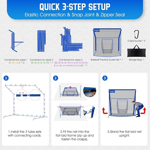 BASEBALL SOFTBALL NET WITH BLOCKING SYSTEM, 7X7FT PRACTICE CAGE FOR BATTING/PITCHING/FIELDING, METAL FRAME WITH ELEVATED BASE AND STORAGE BAG FOR BACKYARD OUTDOOR INDOOR
