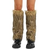 Aiphamy Women's Fluffy Faux Fur Leg Warmers Fuzzy Winter Leg Coverings Boot Accessories for Christmas Halloween Costume