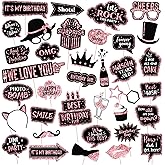 Outus 36 Pcs Birthday Photo Booth Props Kit Happy Birthday Graduation Wedding Party Favors Supplies Bday Party Decor 40th- 50th-60th Photobooth Funny Cute Holiday Selfie Supplies(Rose Gold and Black)