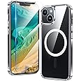 FNTCASE for iPhone 13 Phone Case: Clear Phone Case Magnetic Military Grade Drop Protection Anti Yellowing Cell Phone Cover - Rugged Shockproof Protective Bumper(Clear)