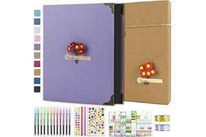 Vienrose DIY Scrapbook Photo Album Kit with Pens Tapes and Stickers 60 Pages Hardcover 8.5x11 Inches 3 Rings Removable Black Paper Scrapbooking for Lover Friends Kids Wedding Purple