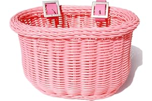 Colorbasket Front Handle Bar Kids Bike Basket, Water Resistant, Leather Straps, Pink