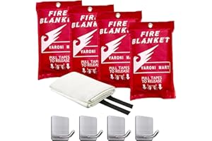 VARONI MART Emergency Fire Blanket for Home and Kitchen - 39" x39 inches Fire Suppression Blanket - 4 Pack with 4 Hooks Fire Extinguisher Blankets for Home, Gril, Fireplace, Car, Camping