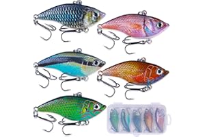 LURESMEOW Lipless Crankbait, Rattle Trap Fishing Lures for Freshwater Saltwater, Lipless Crankbaits for Bass Fishing Lure Set for Bass Trout Walleye Redfish Pike, 5pcs with Box