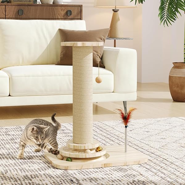 CAT SCRATCHING POST, SCRATCHING POST WITH VERTICAL SCRATCHER AND TRACKING INTERACTIVE TOY FOR KITTENS
