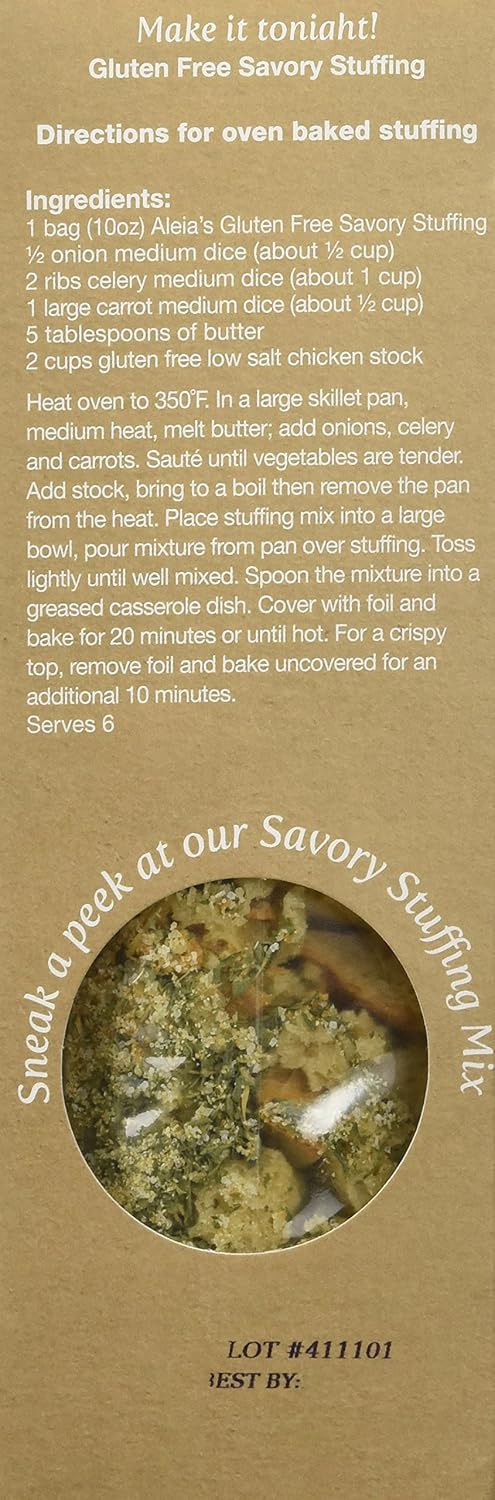 Amazon Com Aleia S Gluten Free Savory Stuffing 1 Pack 10oz Bread Stuffing Grocery Gourmet Food