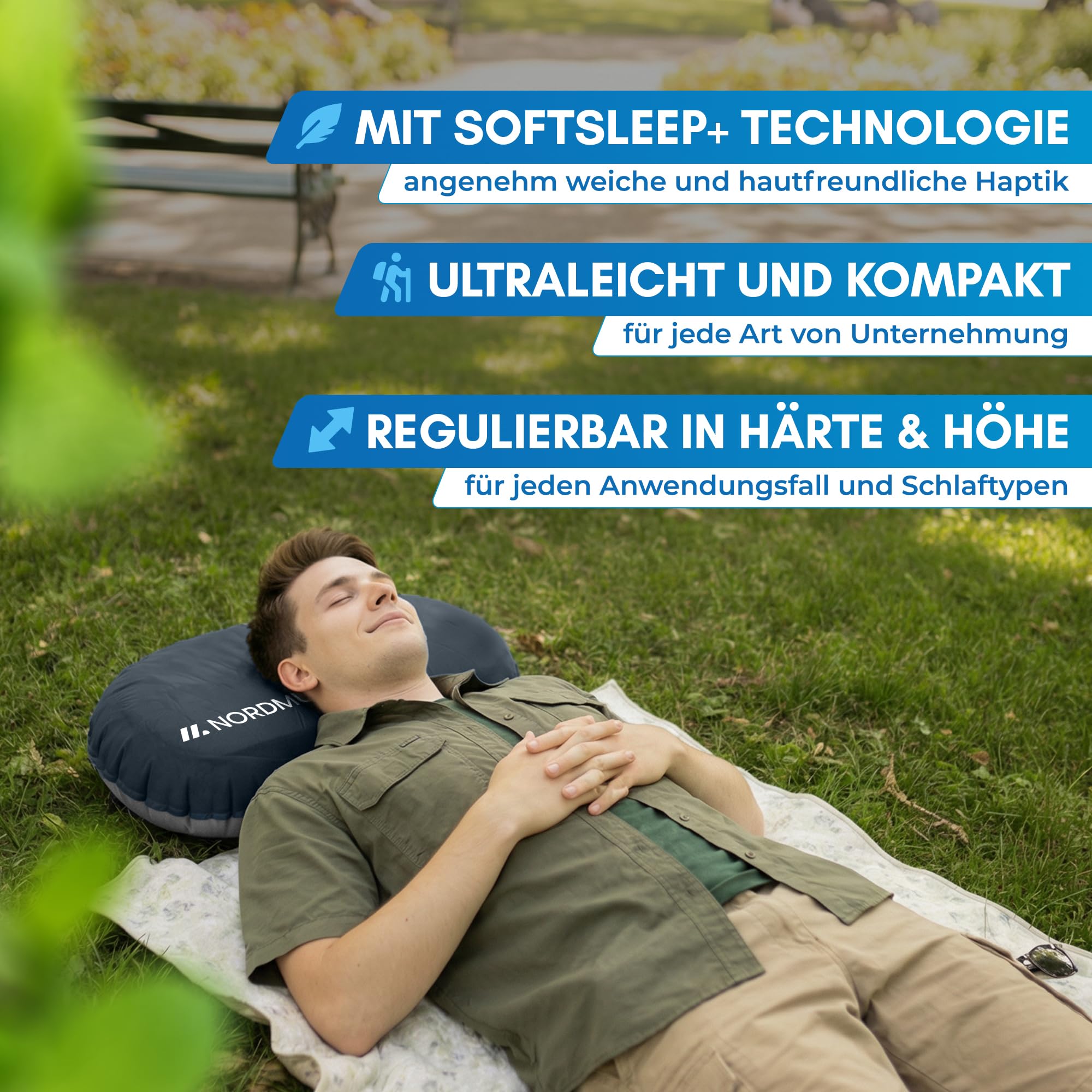NORDMUT® Campingkissen aufblasbar [SoftSleep+] Komfortables Kissen Ultraleicht mit kleinem Packmaß – Reisekissen aufblasbar inkl. waschbarem Kissenbezug (Schwarz) 7