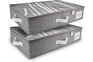 HOMELUX THEORY 2pc Under Bed Storage Containers, Bedroom Under the Bed Drawer Storage Organizer with Bins and Lids, Large Underbed Clothes Storage Box Ideal for Blanket, Fabric, & Shoes (LightGray)