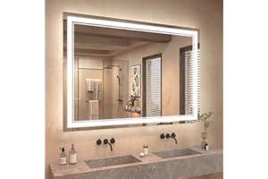 OKPAL 50x40 LED Bathroom Mirror with Lights, Anti-Fog Lighted Bathroom Mirror, Dimmable Lighted Mirrors for Bathroom Wall, LED Vanity Mirror, Shatterproof, ETL Listed, Horizontal/Vertical