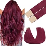 GOO GOO Tape in Hair Extensions 18inch Burgundy Red 10pcs 25g Remy Human Hair