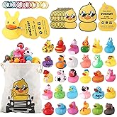 30Pcs Rubber Ducks for Ducking with 30 Duck Tags 40 Rubber Bands with Storage Bag, Random Ducks for Jeeps Ducking Decor Baby Bath & Pool Toys Party Favors