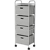 4-Drawer Fabric Dresser - Slim Clothes Storage Organizer with Wheels and Metal Frame - Rolling Cart for Closet, Home, or Office by Lavish Home (Gray)