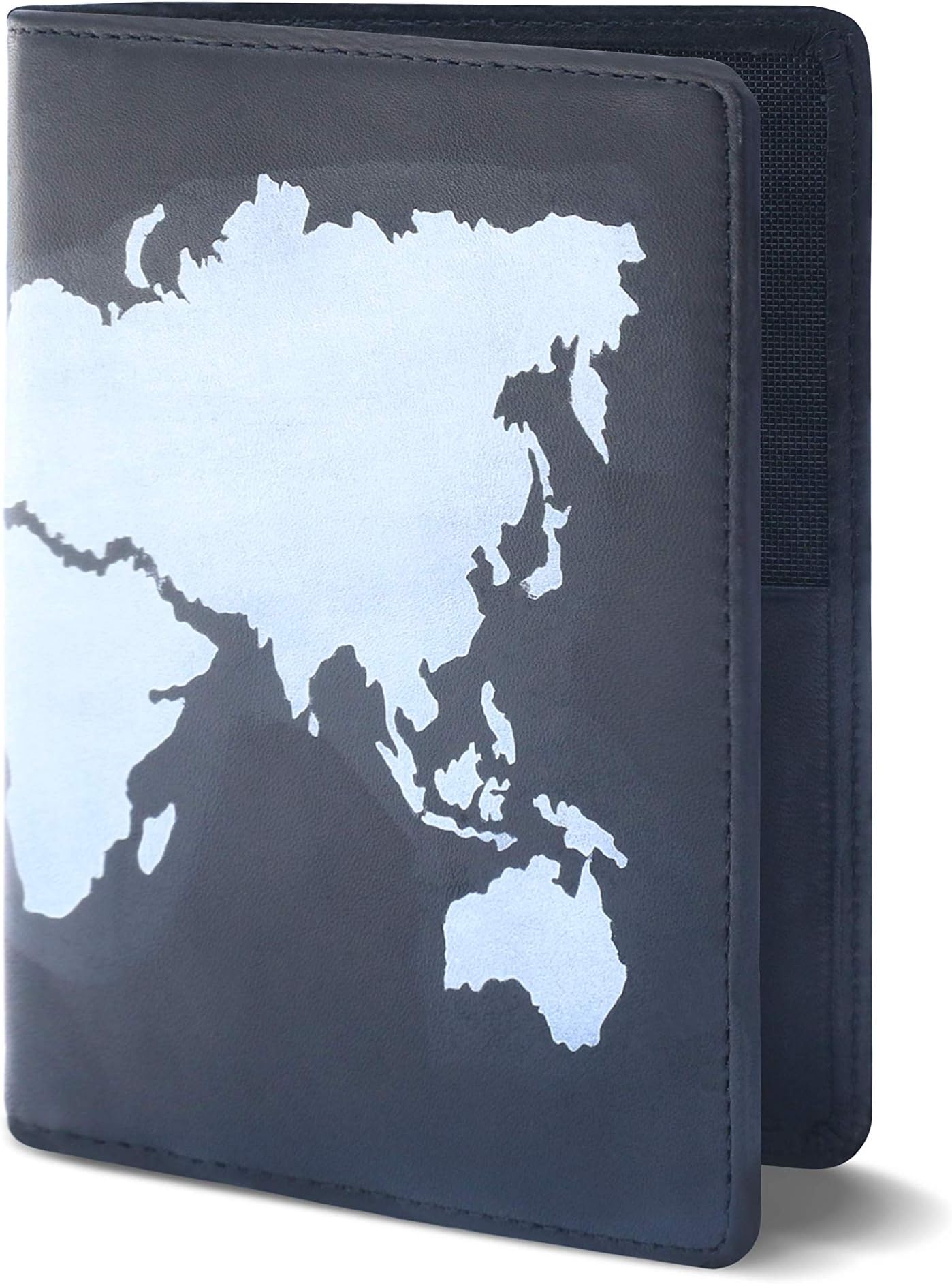 Leather Passport Holder Cover Case RFID Blocking Travel Wallet (Hand Painted) (Silver)