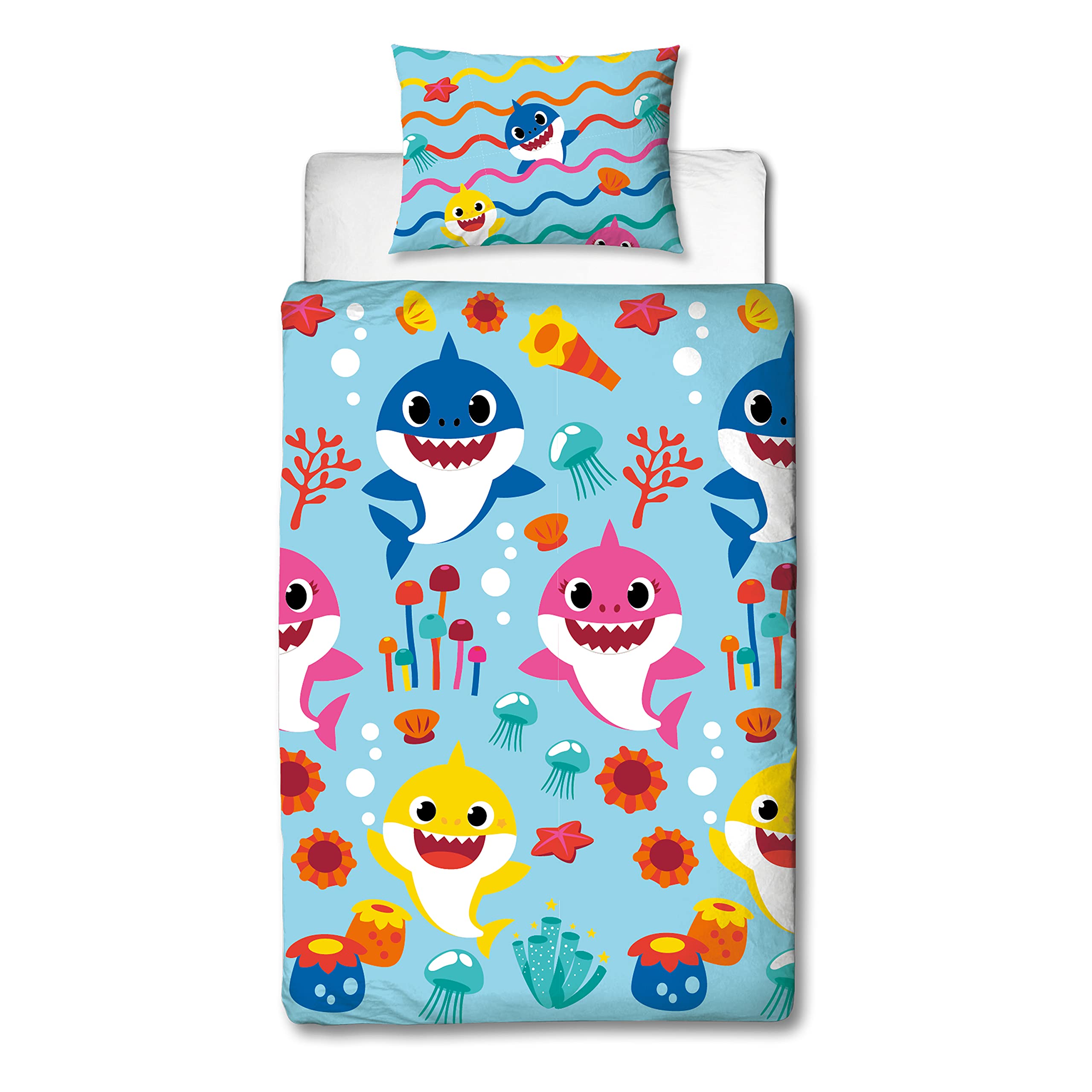 Baby Shark Song Reversible Duvet Cover Set with Matching Pillow Case Blue