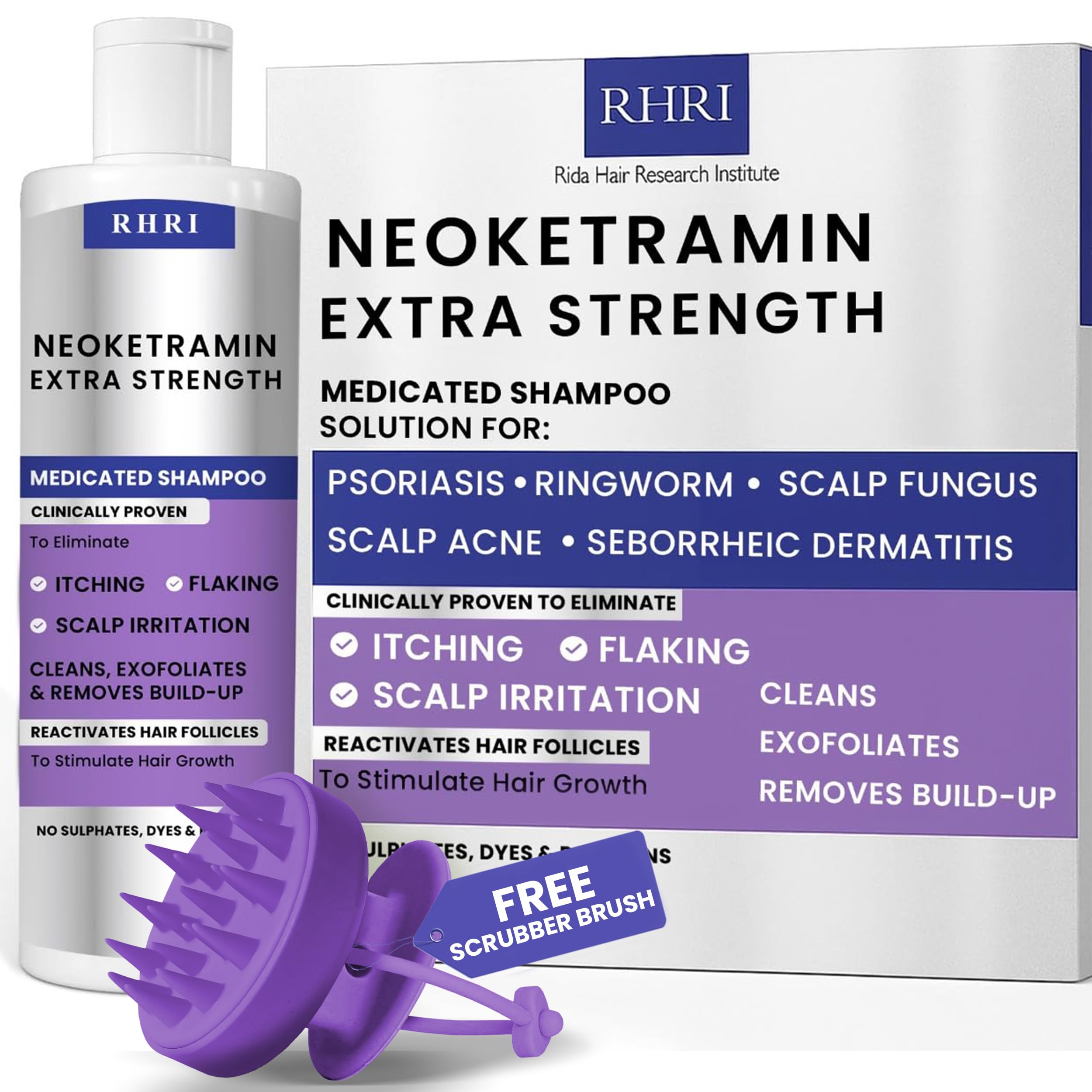 Photo 1 of **FACTORY SEALED** Anti Fungal Shampoo for Men & Women | Anti Dandruff, Medicated, Folliculitis Shampoo for Dry Scalp, Psoriasis, Ringworm | for Itchy, Flaky & Irritated Scalp | No Paraben & Sulphate | w/Scrubber Brush