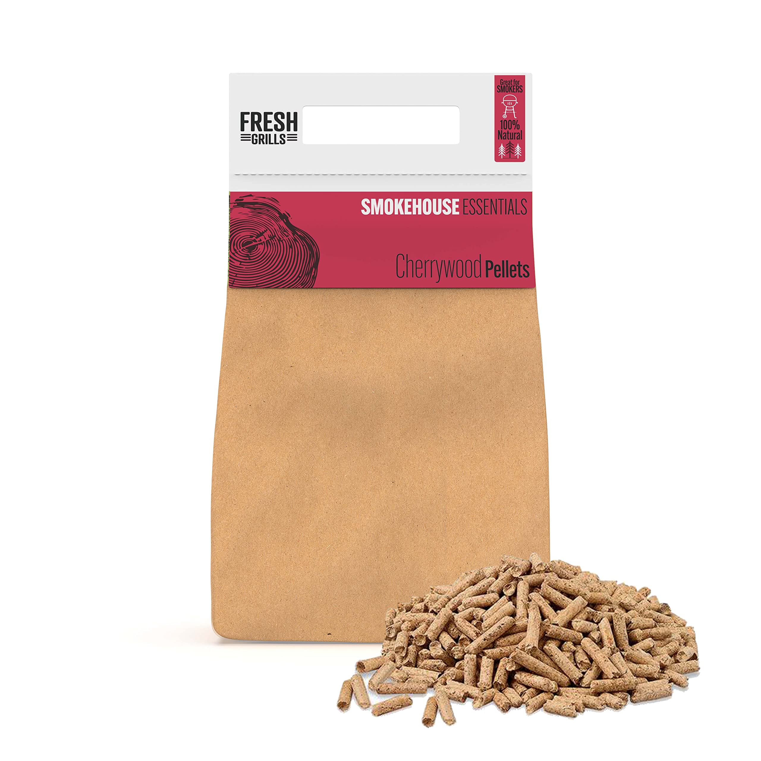 Premium Cherry wood BBQ Wood Pellets 1.5kg – 100% Natural Fuel for Pizza Ovens, Kamado Grills, BBQ Smokers – Strong Smoky Flavour – Low Moisture, High Heat – Eco-Friendly, Plastic-Free Packaging