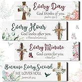 Pinkunn 4 Pieces Christian Wall Art Decor Religious Bible Verse Cross Wall Decor Wooden Inspirational Christian Signs Farmhouse Religious Decoration for Home Living Room Office Bedroom 12" x 3.5"