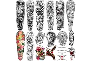 Yazhiji Extra Large Temporary Tattoos 8 Sheets Full Arm Fake Tattoos and 8 Sheets Half Arm Tattoo Stickers for Men and Women (22.83"X7.1")