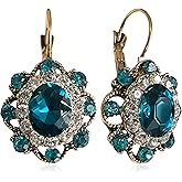 GPASTG Handmade Bohemian Vintage Gold Sparkly Crystal Round Flower Leverback Earrings Cute Rhinestone Geometry Dangle Drop Earring for Women