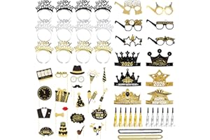 Tangrove New Years Eve Party Supplies 2026 – 63 PCS Celebration Kit with Headbands, Crown Hats, Glasses, Noise Makers, Photo Booth Props & Wristbands – Gold Silver Happy New Year Decorations