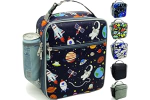 Kulle Astronaut Lunch Box for Boys, Insulated Kids Lunch Bag with Freezable Compartment, Thermal Reusable Lunchbox for School, Outdoor, Daycare - Space Theme Design
