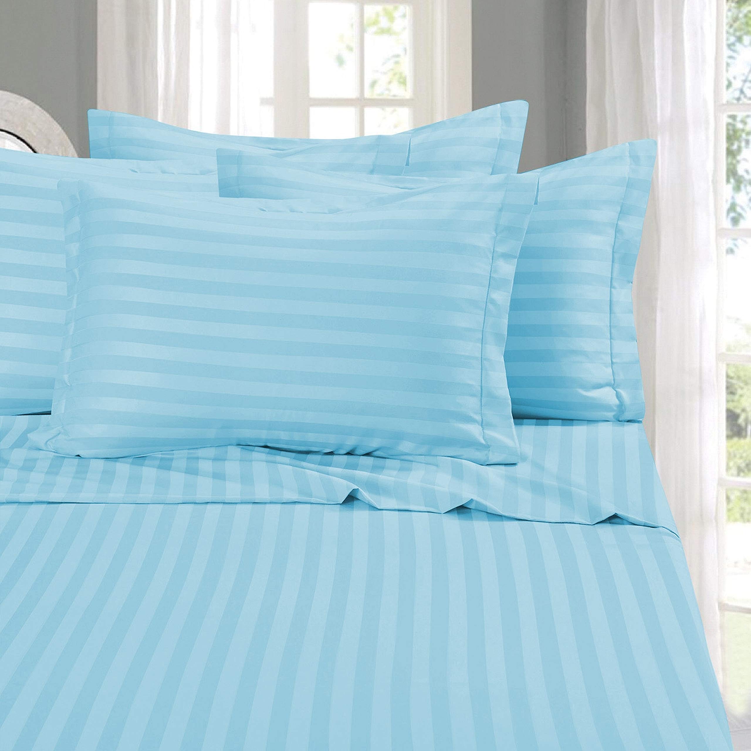 Elegant Comfort Best, Softest, Coziest 6-Piece Sheet Sets! - 1500 Premier Hotel Quality Luxurious Wrinkle Resistant 6-Piece Damask Stripe Bed Sheet Set, California King Aqua Blue