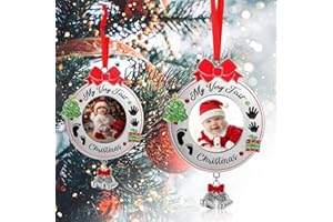 CINDEER Baby's First Christmas Photo Ornament 2025 My Very First Christmas Photo Xmas Baby Keepsake Ornament Picture Frame Gift for Newborn Boys Girls Xmas Tree Decoration(2 Piece)