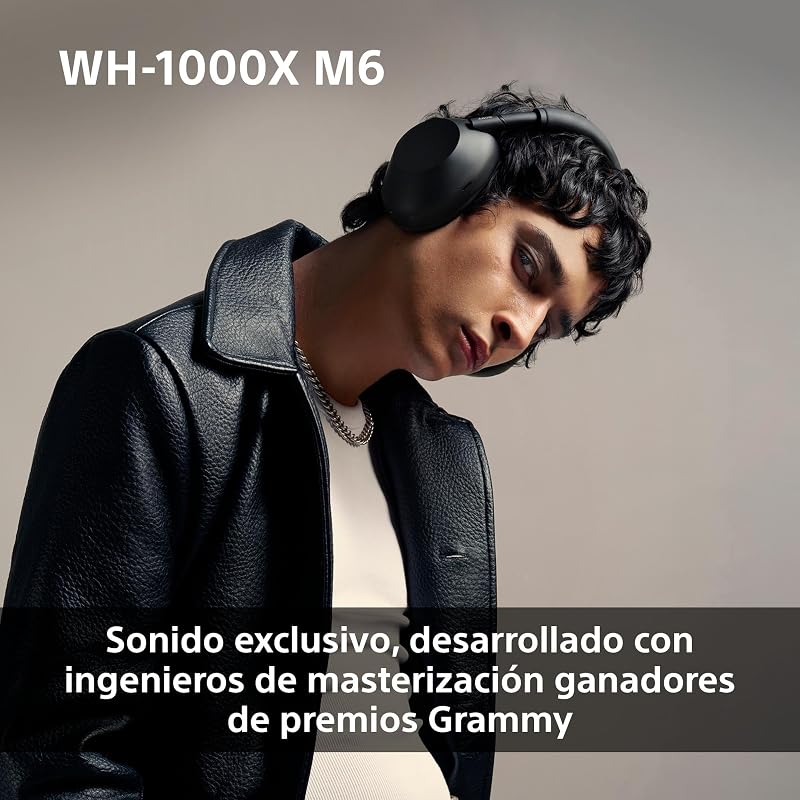 WH-1000XM6 Auscultadores sem fios Bluetooth de luxo com cancelamento de ruído, som de alta resolução, confortável, design dobrável, caixa resistente, 30 horas de bateria, iOS e Android, preto