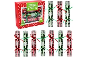 LUMIPARTY 10 Pack Luxurious Golden Snowflake Design Table Favors with Party Hat, Joke & Xmas Gift for Kids Christmas Parties Dinners and Holidays (Red+Green)