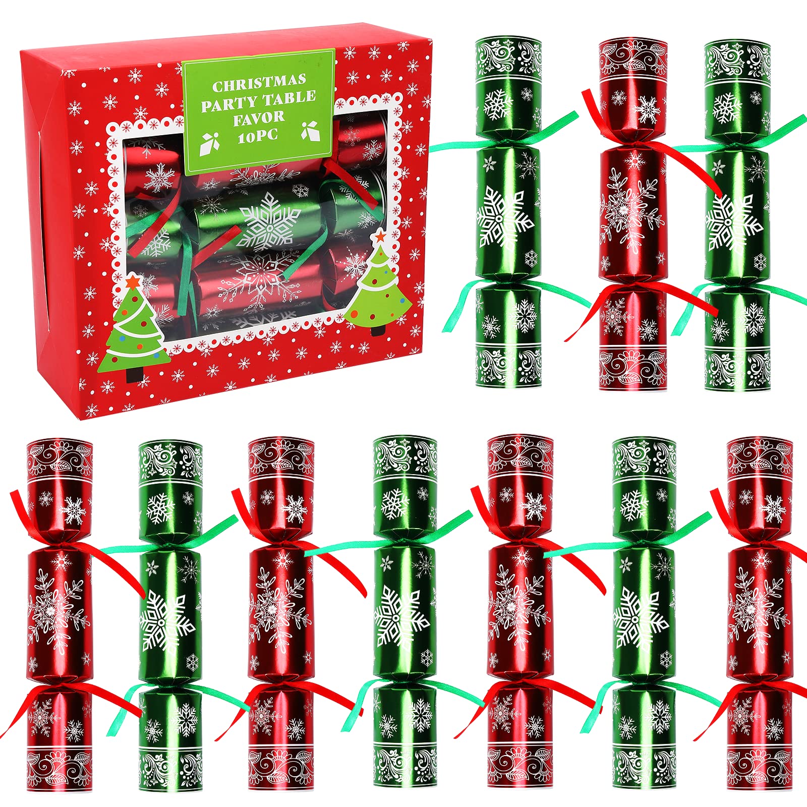 Photo 1 of 10 Pack Luxurious Golden Snowflake Design Table Favors with Party Hat, Joke & Xmas Gift for Kids Christmas Parties Dinners and Holidays (Red+Green)