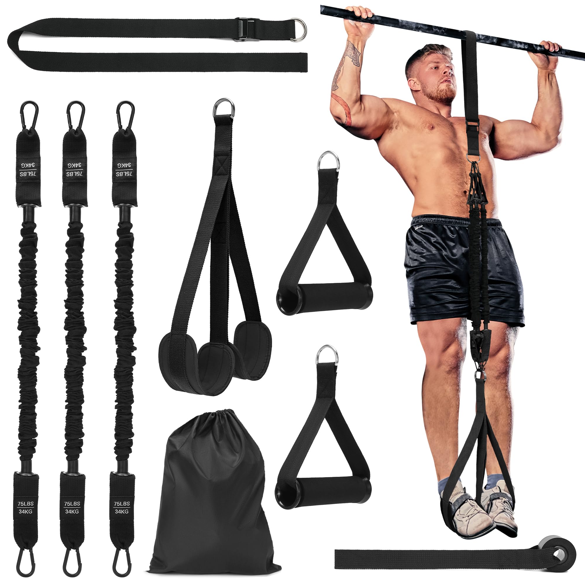 Photo 1 of HNCTINNO Pull Up Assistance Bands, Chin Up Heavy Duty Resistance Bands Strength Training, Pull Up Bar Accessories Support Height Adjustable Strap Home Gym Workout Equipment Band Set, Exercise Bands