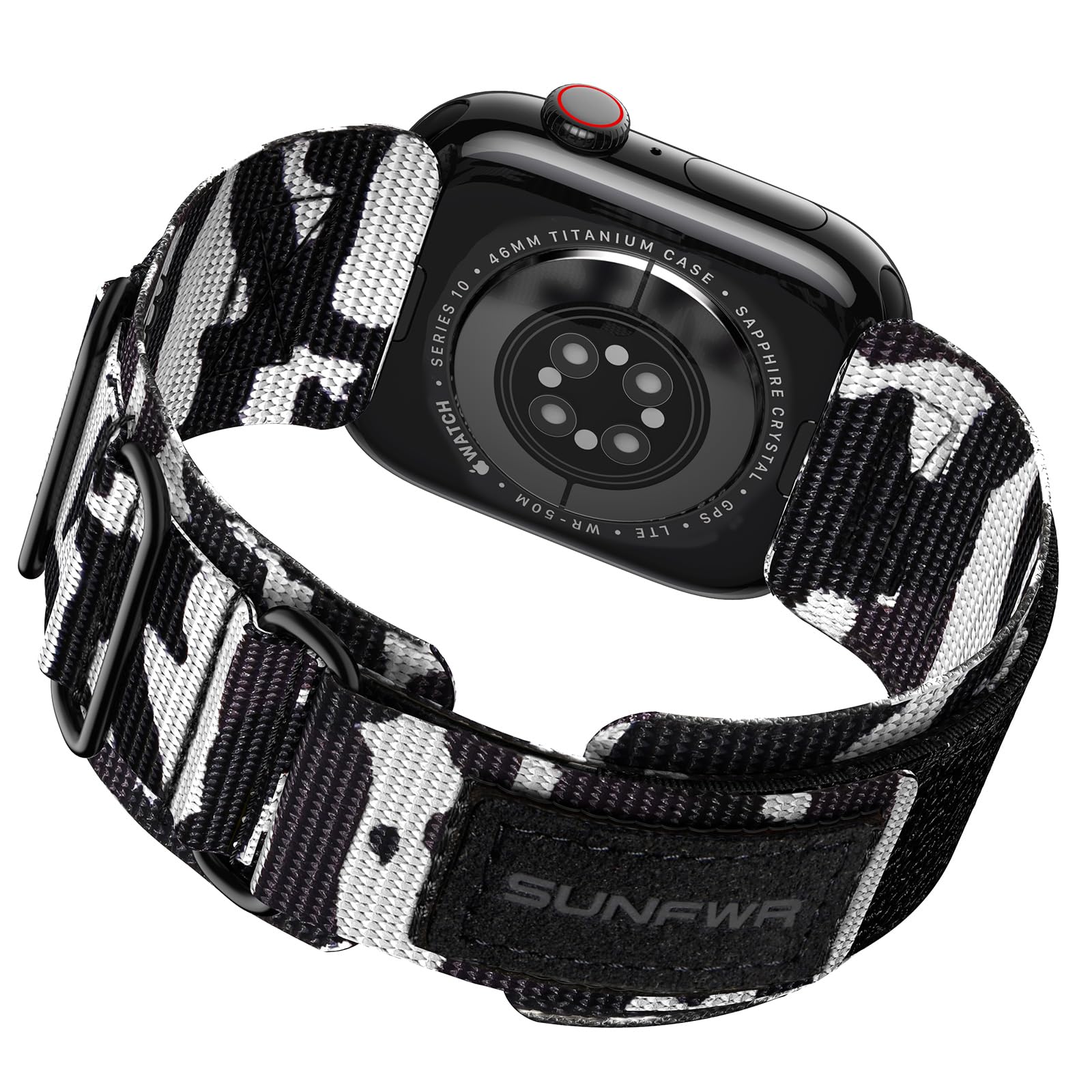 SUNFWR Rugged Nylon Band for Apple Watch 42mm(Series 11/10) 41mm 40mm 38mm Men,Velcro Tactical Military Strap for iWatch Series 11/10/9/8/7/6/5/4/3/2/1/SE