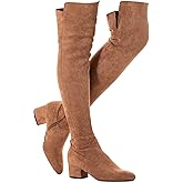 Mtzyoa Women Over The Knee Boots Suede Thigh High Low Block Heel Stretch OTK Walking Comfort