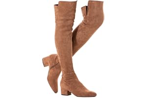 Mtzyoa Women Over The Knee Boots Suede Thigh High Low Block Heel Stretch OTK Walking Comfort