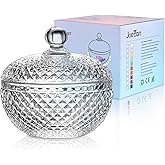 Joeyan 12 oz Small Clear Glass Jars with Lid,Embossed Glass Candy Dishes,Diamond Faceted Food Container,Decorative Jewelry Box Apothecary Canisters,Kitchen Bathroom Buffet Storage Organizer
