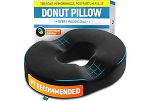 ERGONOMIC INNOVATIONS PT ENDORSED Donut Pillow for Tailbone Pain Relief, Hemorrhoid Pillow for Sitting, Donut Seat Cushion Post Surgery, Lifting Cushions for Postpartum Pregnancy, Coccyx, Bed Sore Cushion Butt Pillows