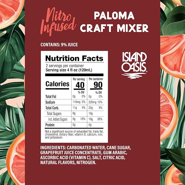 ISLAND OASIS NITRO INFUSED PALOMA CRAFT MIXER, 8.4 FL OZ, PACK OF 4, NATURALLY FLAVORED MOCKTAIL & NON-ALCOHOLIC MIXER