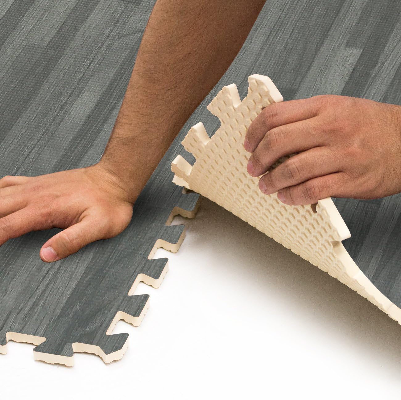Sorbus Wood Floor Mats Foam Interlocking Wood Mats Each Tile 4 Square Feet 3/8-Inch Thick Puzzle Wood Tiles with Borders – for Home Office Playroom Basement (12 Tiles 48 Sq ft, Wood Grain - Gray) : Sports & Outdoors