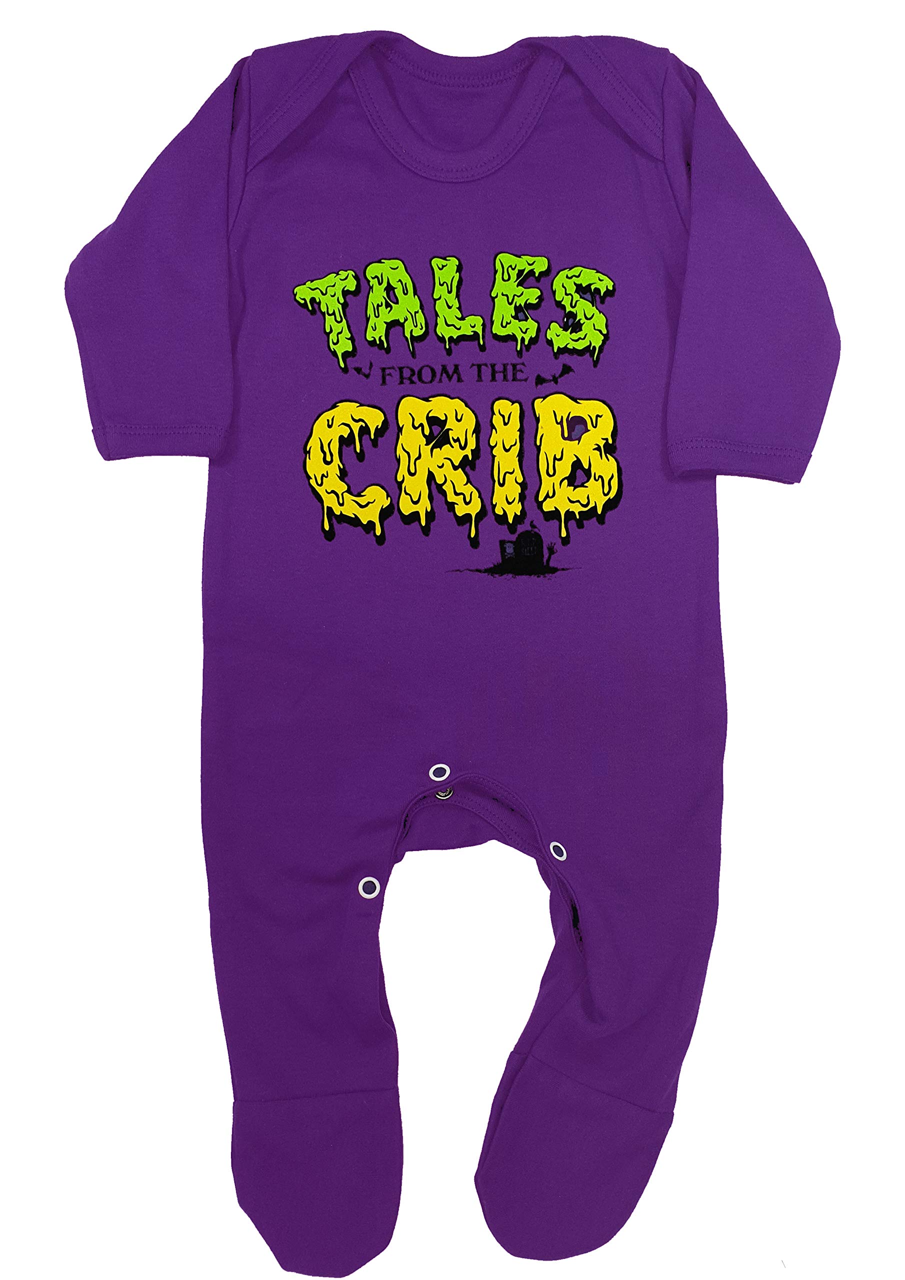 Baby Moo's Funny Baby Outfit Sleepsuit for Boys or Girls | Alternative TALES FROM THE CRIB - Halloween, Goth Baby Clothes, or Baby Gift UK (3-6 Months) Purple