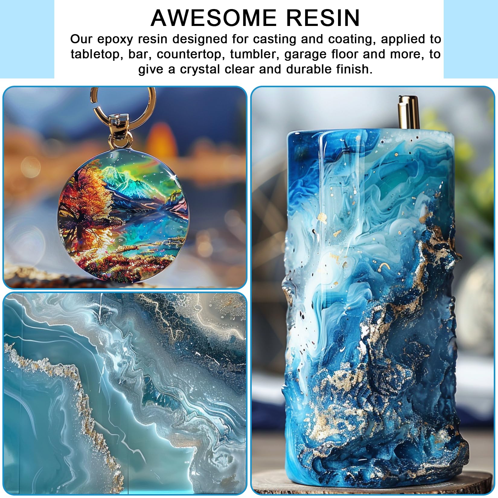 Epoxy Resin - 1 Gallon Crystal Clear Coating Kit, Not Yellowing No Bubble Easy Mix 1:1 Ratio, 2 Part Casting Resin for Art, Craft, Jewelry Making, River Tables, with Gold Foil Flakes, Glitter Flakes