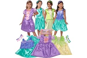 Disney Princess Dress Up Trunk – 21-Piece Deluxe Costume Set Featuring Ariel, Jasmine, Tiana & Rapunzel Outfits with Accessories & Storage Trunk – Amazon Exclusive