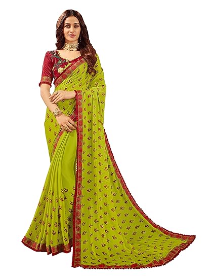 Women's Kota Doria Silk & Georgette Saree With Blouse Piece (ST519_Green)