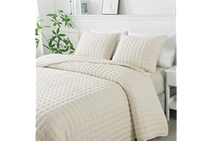 WDCOZY Ivory King Size Quilt Bedding Sets with 2 Pillow Shams, Lightweight Soft Bedspread Coverlet, Quilted Blanket Thin Comforter Bed Cover for All Season, 3 Pieces, 104x90 inches