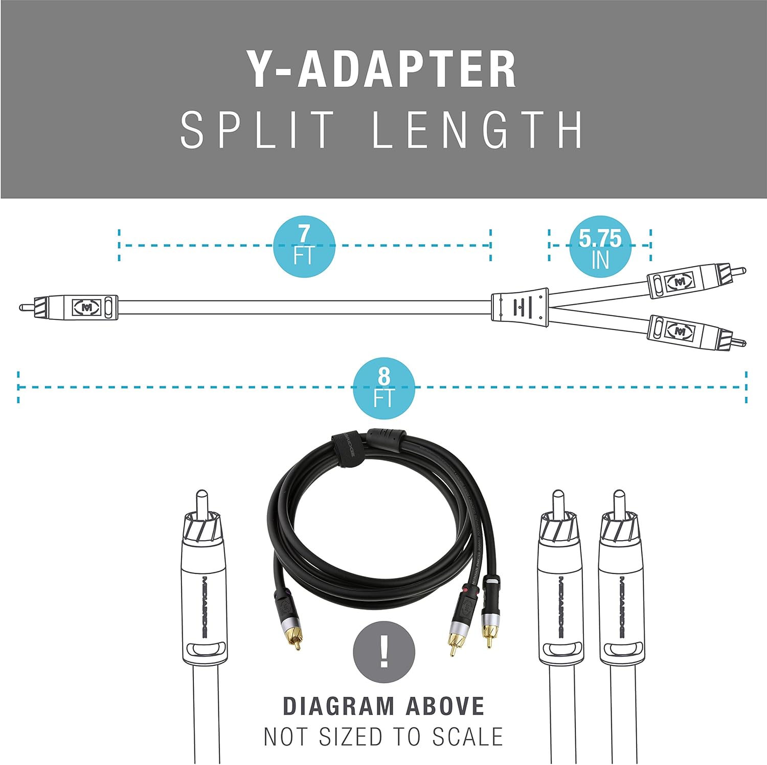 Mediabridge Ultra Series RCA Y-Adapter (8 Feet) - 1-Male to 2-Male for Digital Audio or Subwoofer - Dual Shielded with RCA to RCA Gold-Plated Connectors - Black - (Part# CYA-1M2M-8B): Electronics