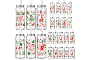Fingertip WD 24 Pcs Plastic Merry Christmas Party Cups, Reusable Plastic Tumbler with Lids and Straws for Christmas Party Supplies