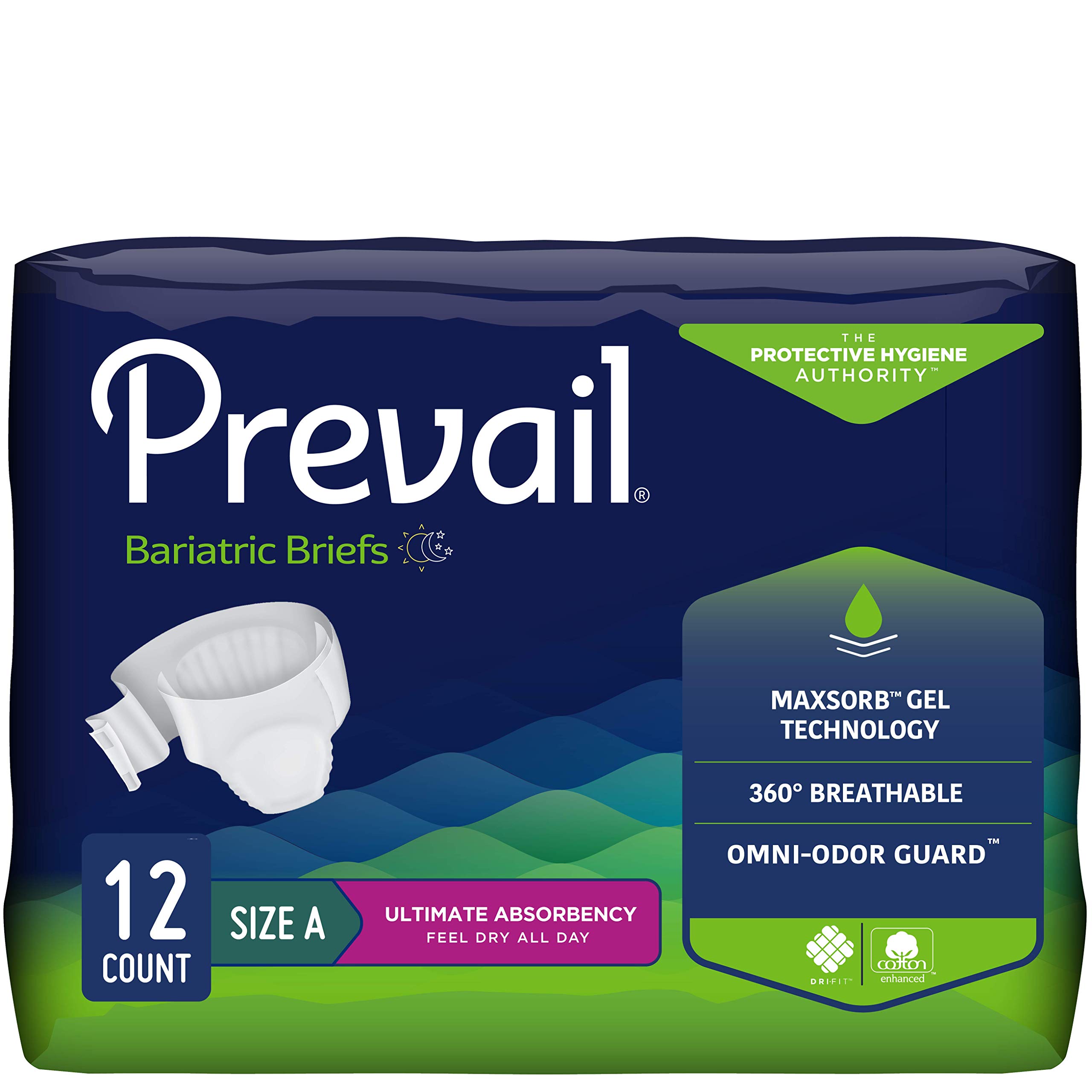 Prevail Bariatric Ultimate Absorbency Incontinence Briefs Size A 12 Count Breathable Rapid Absorption Discreet Comfort Fit Adult Diapers